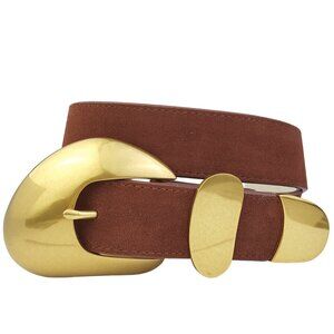 Vintage Brass Statement Buckle set w. Genuine Suede Belt